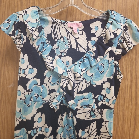 Lilly Pulitzer Clare Floral Silk A-Line Dress Blue Floral with Ruffle Sz XS - Picture 6 of 8
